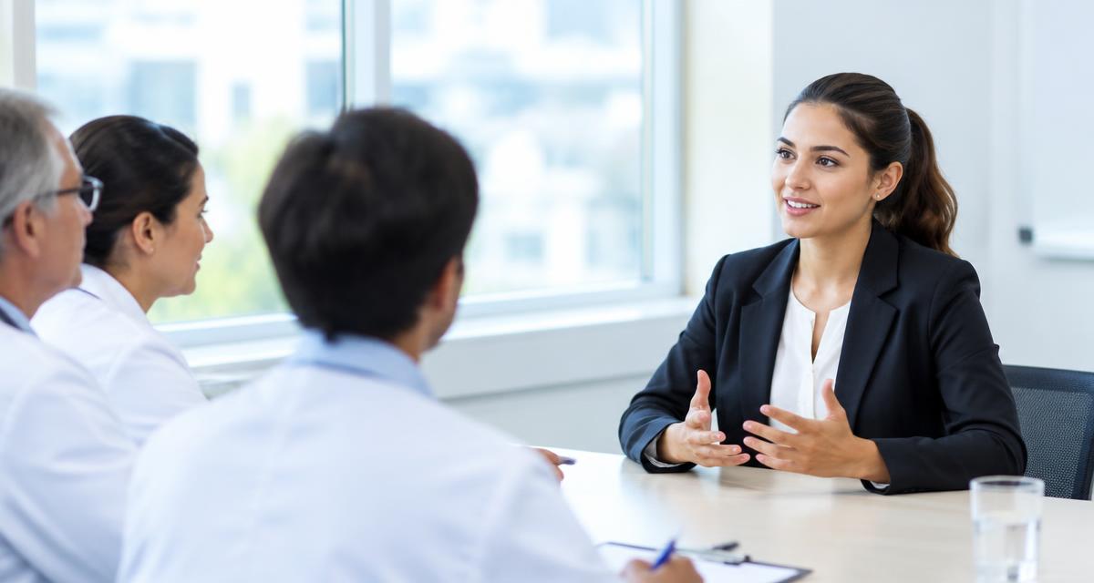 Candidate answering questions in front of an interview panel